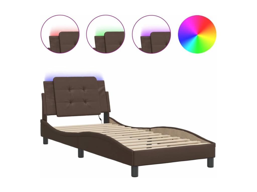 Bed frame with LED lighting, mattress not included, brown, 100x200 cm, WGKG90018