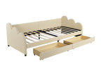 Upholstered bed 90x200 cm with 2 drawers, backrest and armrests padded in beige faux leather FAEN02879