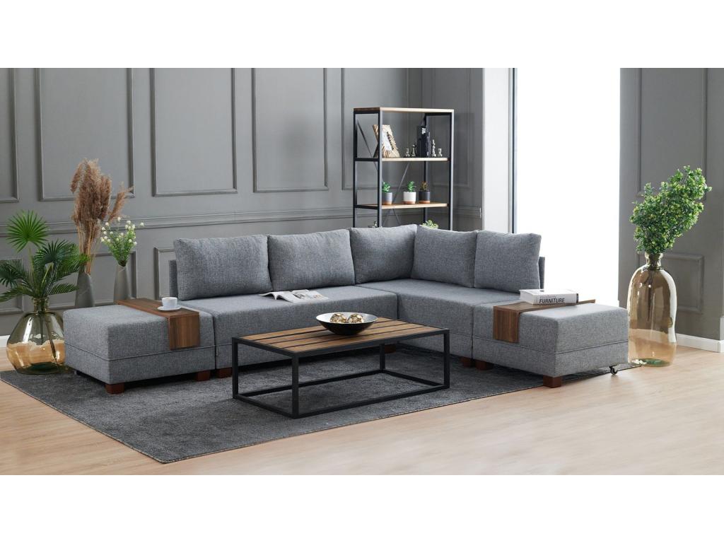 Dekonao Modular Right-Hand Corner Sofa, Grey Fabric DOQU85121