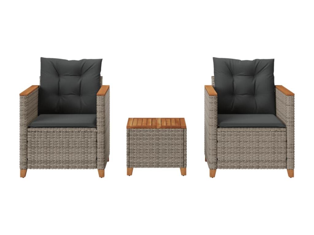 Dekonao 3-piece set and grey resin wicker cushions Dekonao BPQF25390