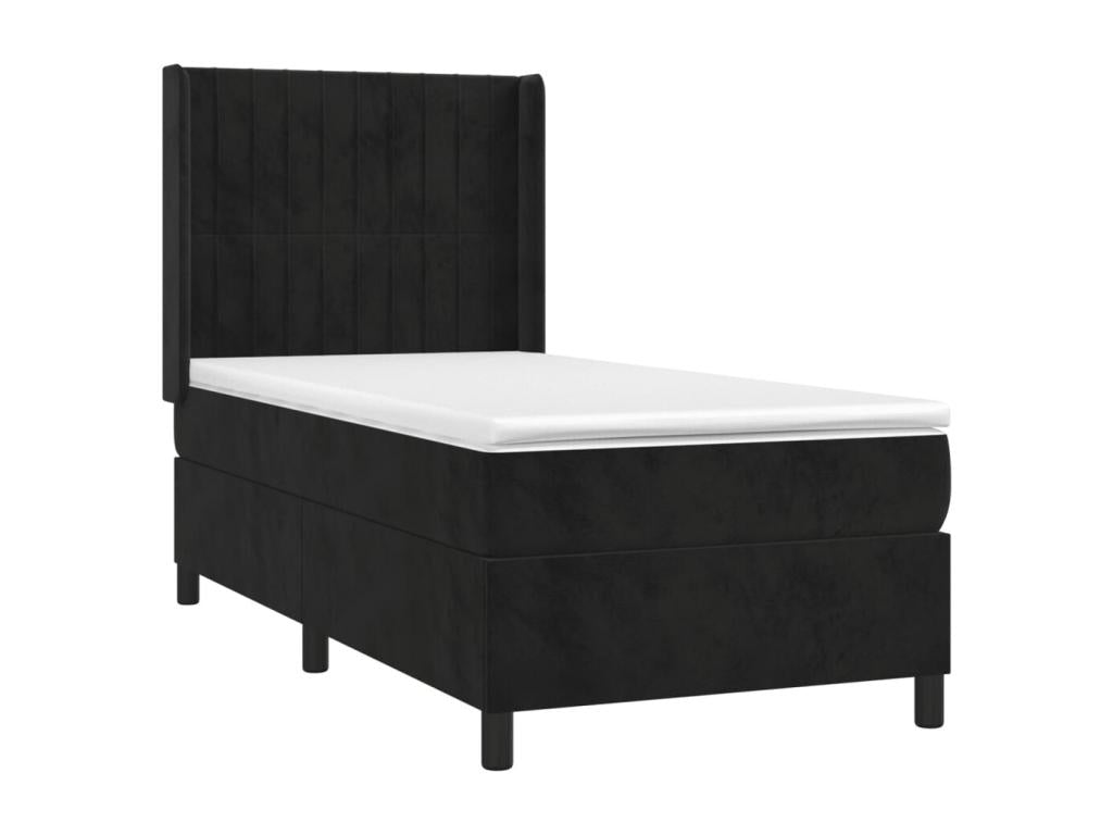 Upholstered bed base with mattress and LED lighting, black, 90x190 cm, velvet, TPED61544