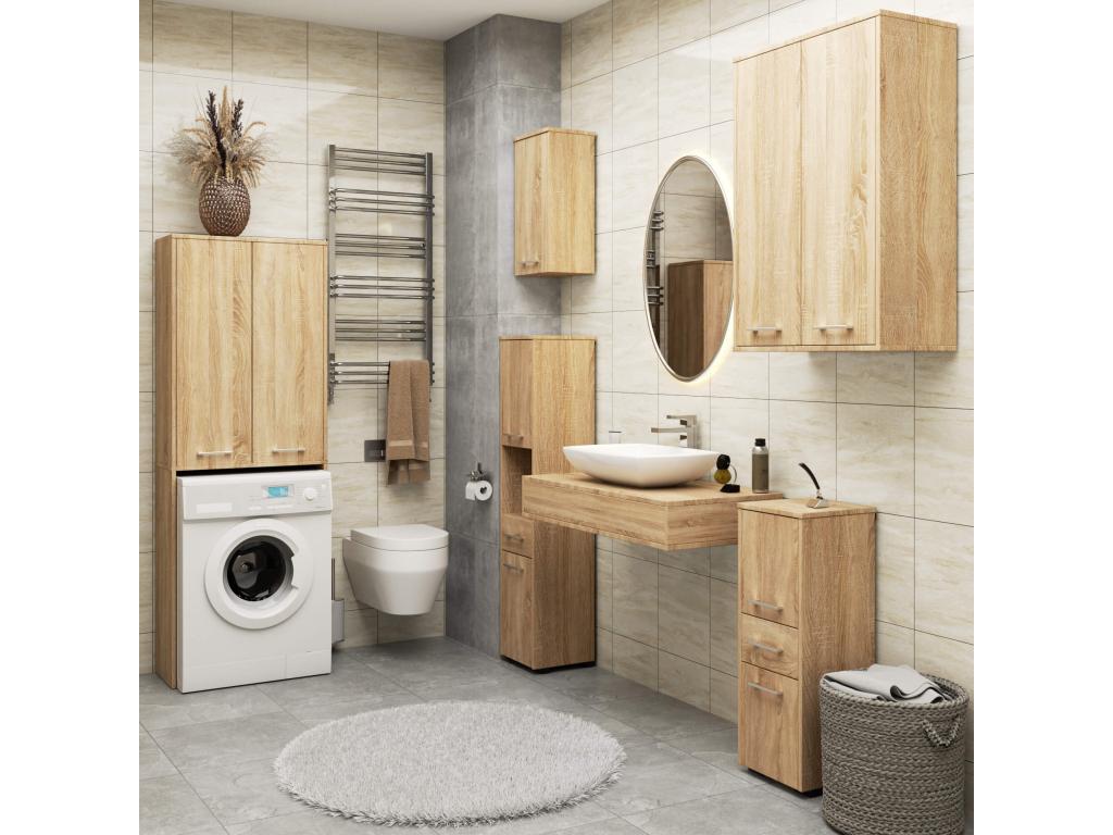 Washing machine cabinet, FIN Oak finish, Dekonao, 64 cm, 2 doors, Dekonao oak front, 4 shelves, 64x30x180 cm, UWLG00661