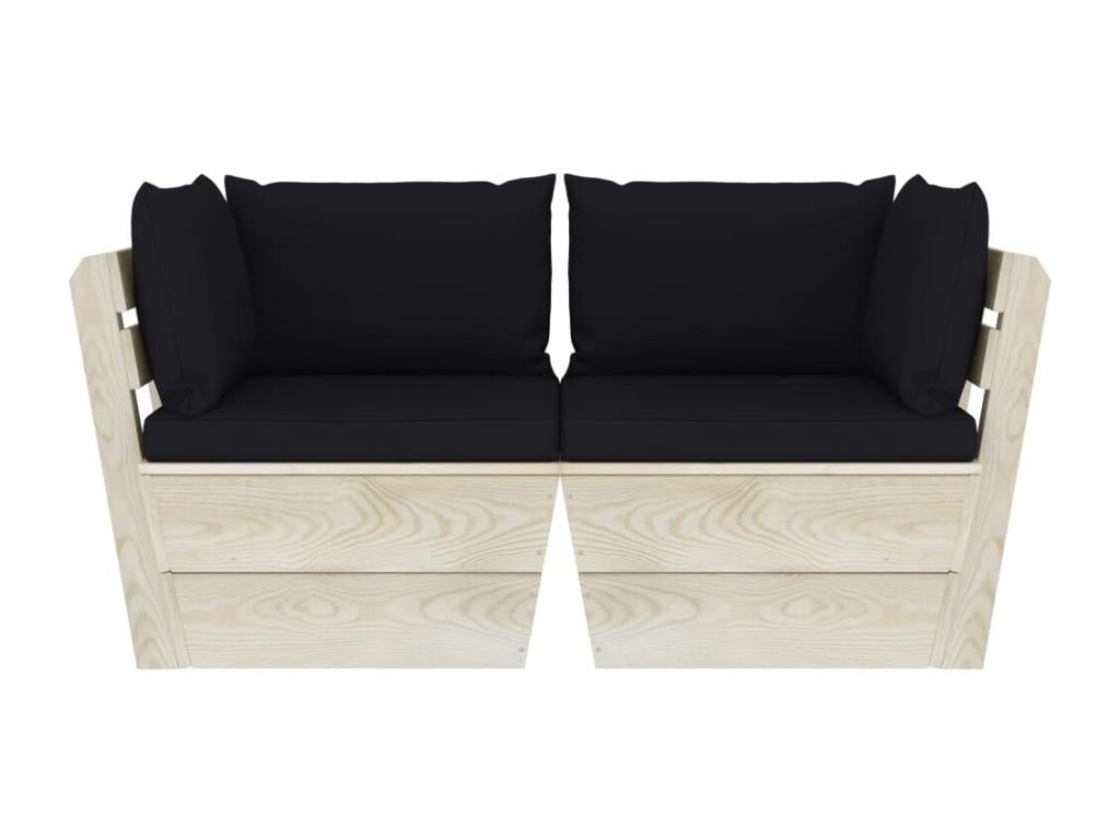 2-seater pallet garden sofa with cushions, spruce wood, 11 JTBX72963