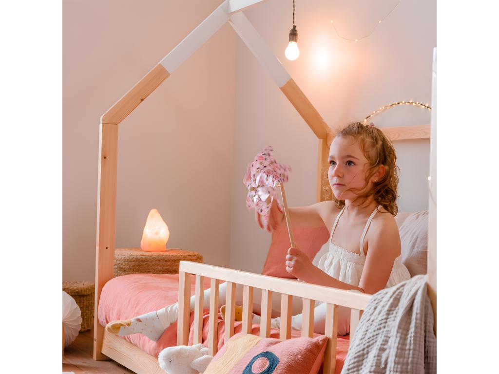 Ligniva children's cabin bed in solid wood with wooden guardrail, 90x190 cm YDXQ02572