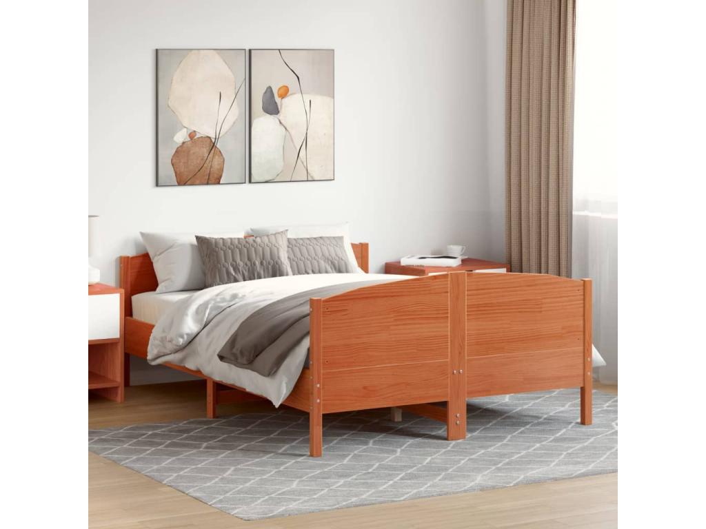 Bed frame without mattress brown wax 140x190cm solid pine wood TFDN90752