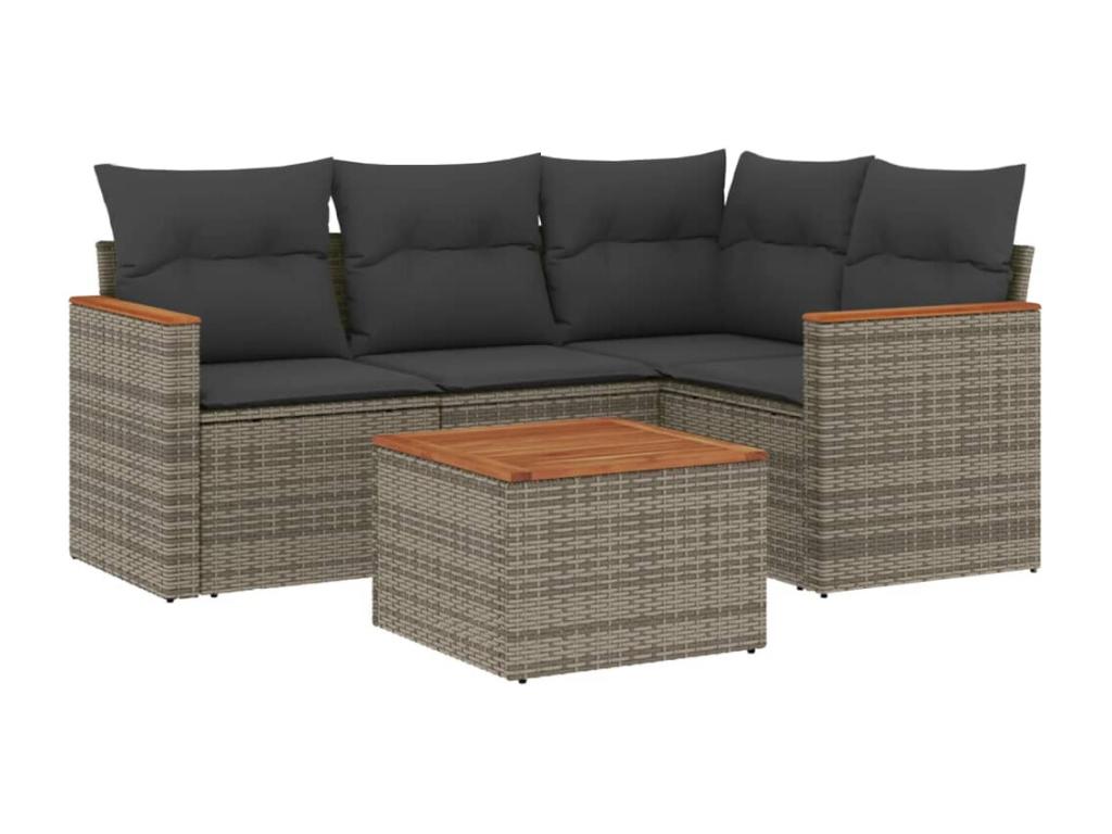 5-piece garden furniture set with grey resin wicker cushions AFLP64990