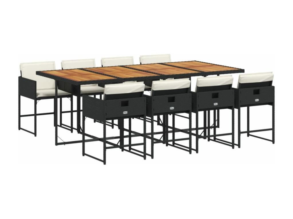 9-piece garden dining set with cushions, black resin wicker UCSS81707