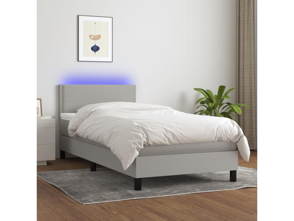 Upholstered bed base with mattress and LED light grey 90x190cm Fabric HKUQ84634