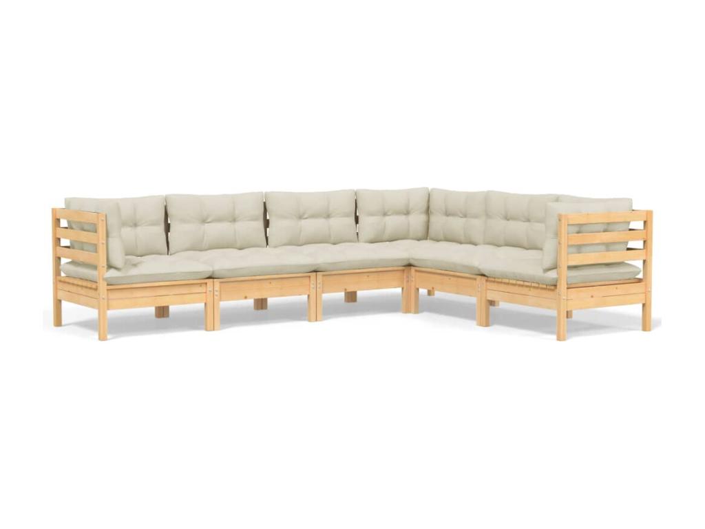 6-piece garden furniture set with cream cushions, solid pine wood THTI46848