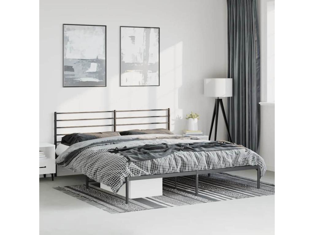 Metal bed frame without mattress with black headboard 193x203cm IGSC32784