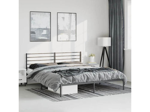 Metal bed frame without mattress with black headboard 193x203cm IGSC32784