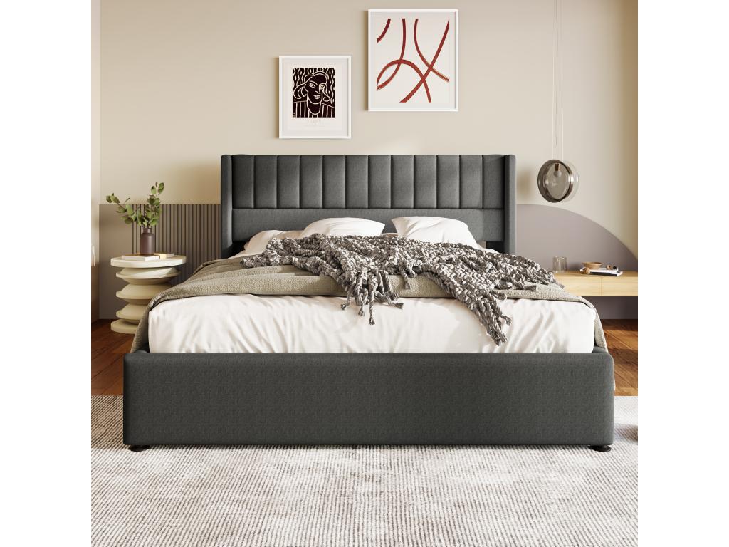 Upholstered Bed - 160x200 cm - Double Hydraulic - Dekonao Metal Frame Slatted Base - Grey - Mattress Included HWXC78308
