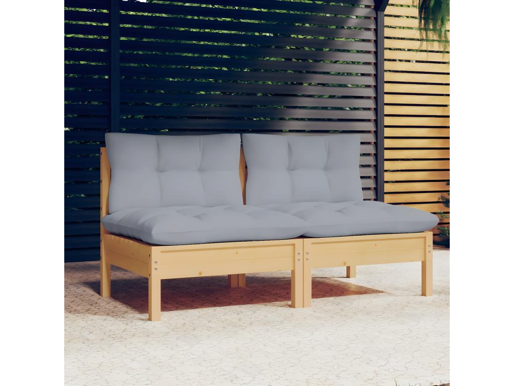 2-seater garden sofa and grey cushions. Solid pine wood. GFZG51468