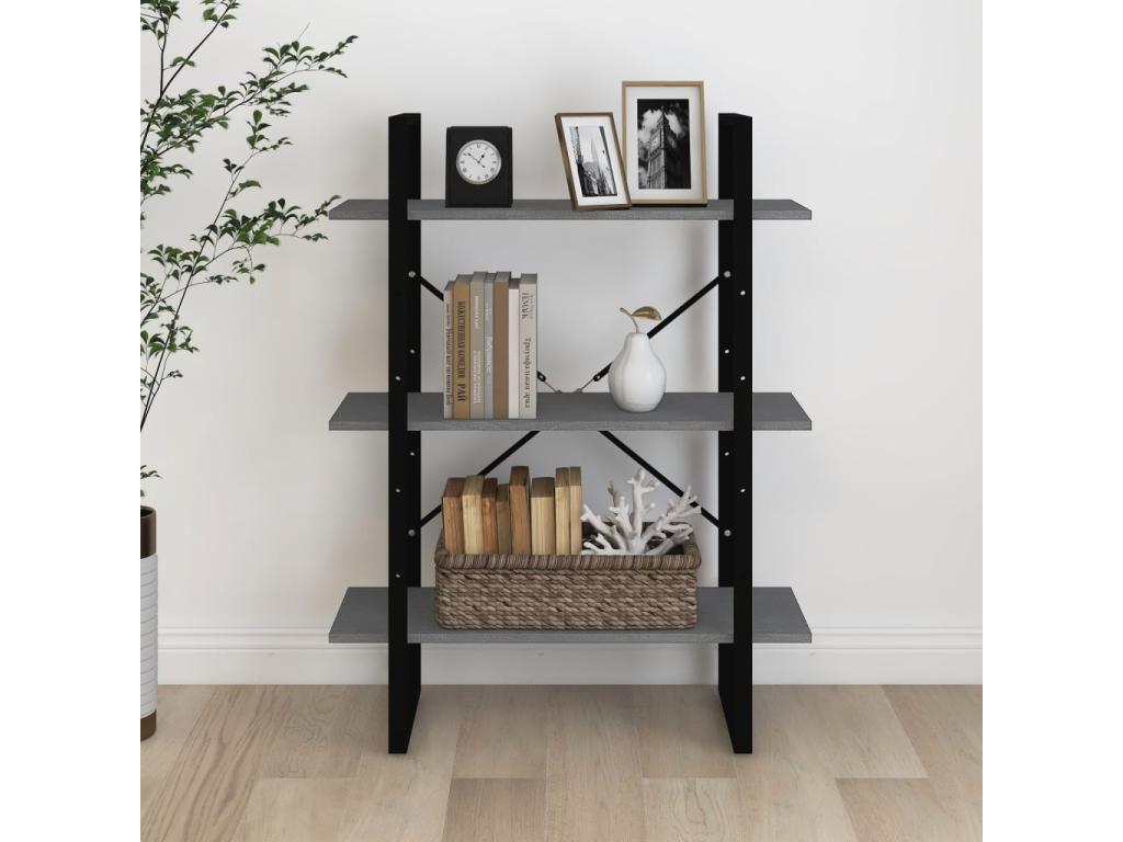 3-Tier Bookshelf Grey 80x30x105 Solid Pine Wood GEVZ28754