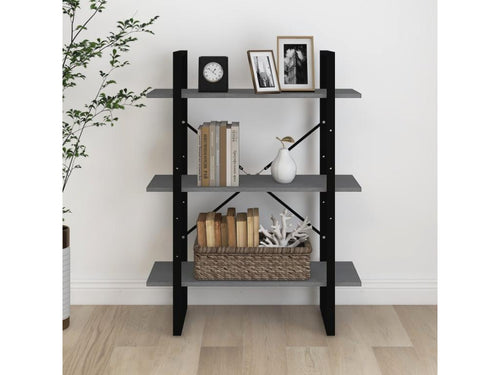 3-Tier Bookshelf Grey 80x30x105 Solid Pine Wood GEVZ28754