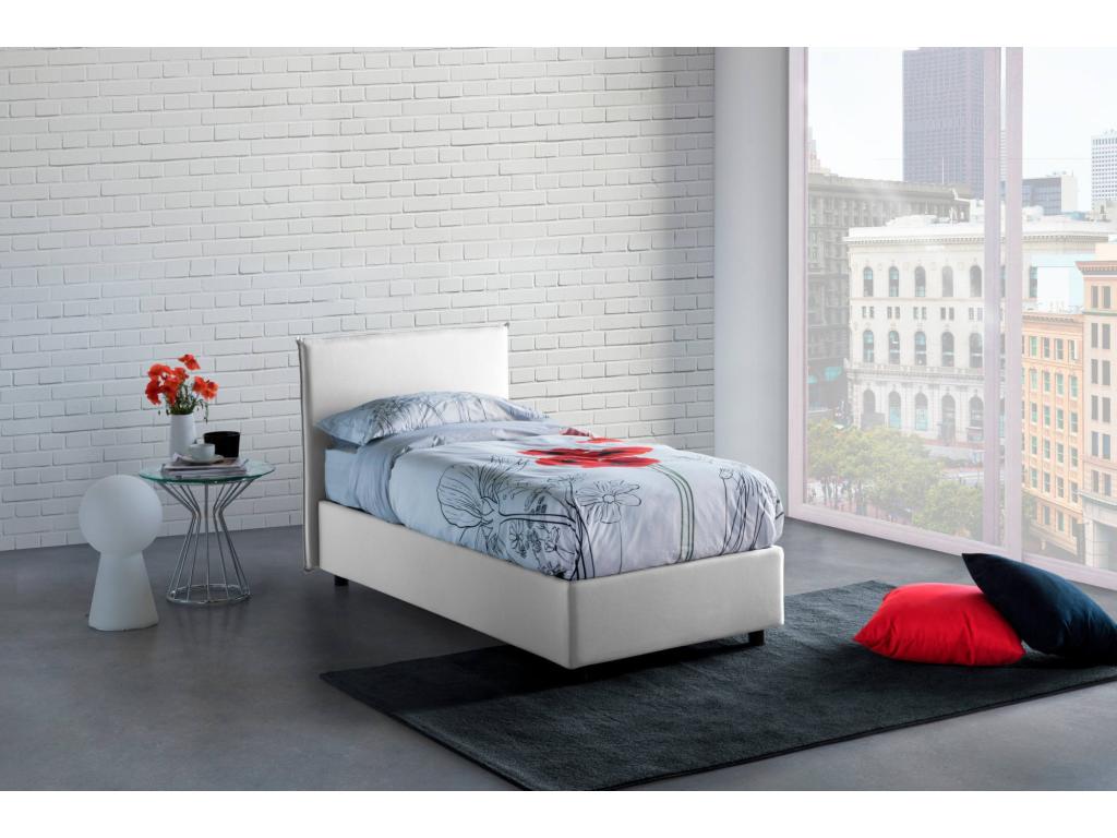 Dekonao Double Bed with Storage Bed with Fabric Upholstery, Made in Italy, Front Opening, Includes 160x190 cm Mattress, White MICP68026