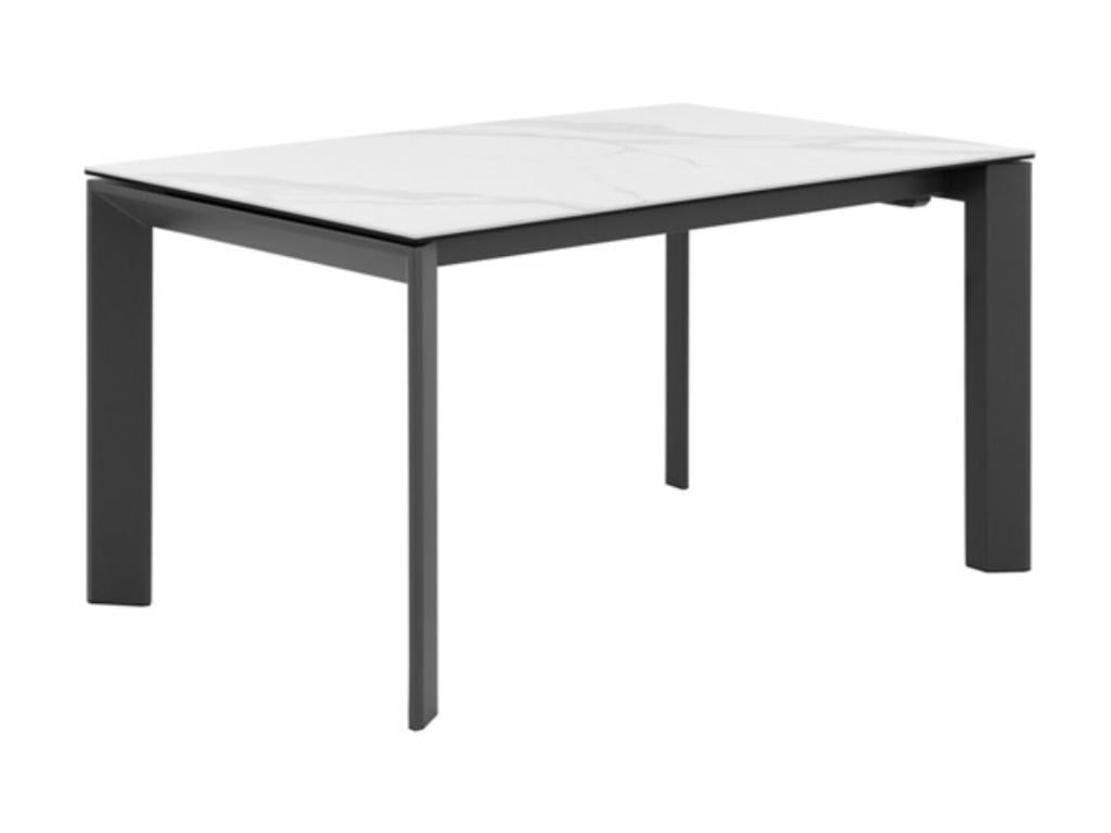 Spanila rectangular extendable porcelain and metal table - White top - Width 140/200 cm - Anthracite base LLVE03148