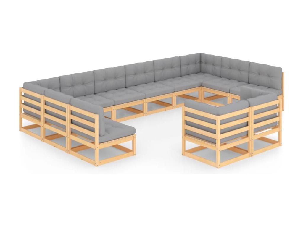 12-piece garden furniture set with cushions, solid pine wood, NMLG34567