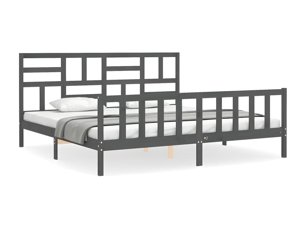 Grey bed frame without mattress, 200x200 cm, solid pine wood STOJ25620