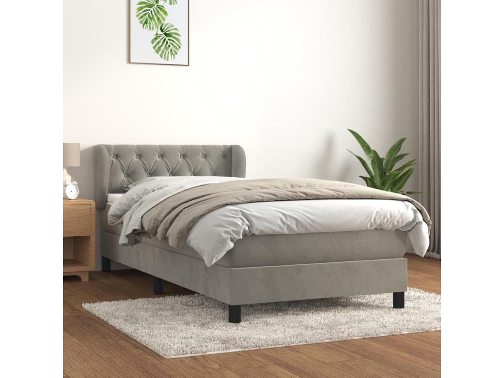 Upholstered bed base and mattress, light grey, 80x200 cm, velvet, PEXI40530