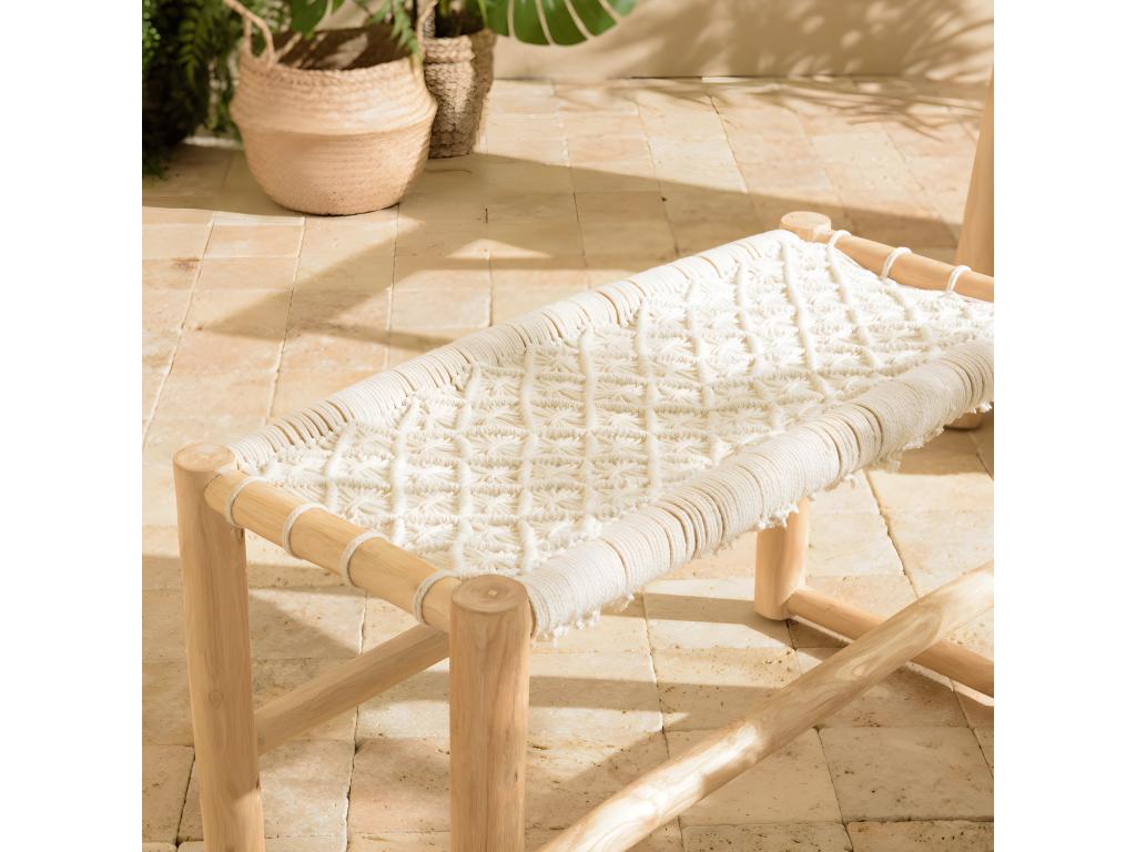 Dekonao - Dekonao bench in natural teak with white macramé seat PACX09797