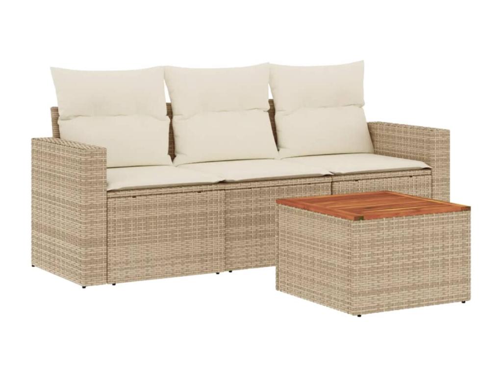 4-piece beige resin wicker garden furniture set with cushions LMWU53699
