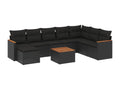 9-piece garden furniture set with cushions, black wicker resin RHWH39127