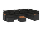 9-piece garden furniture set with cushions, black wicker resin RHWH39127