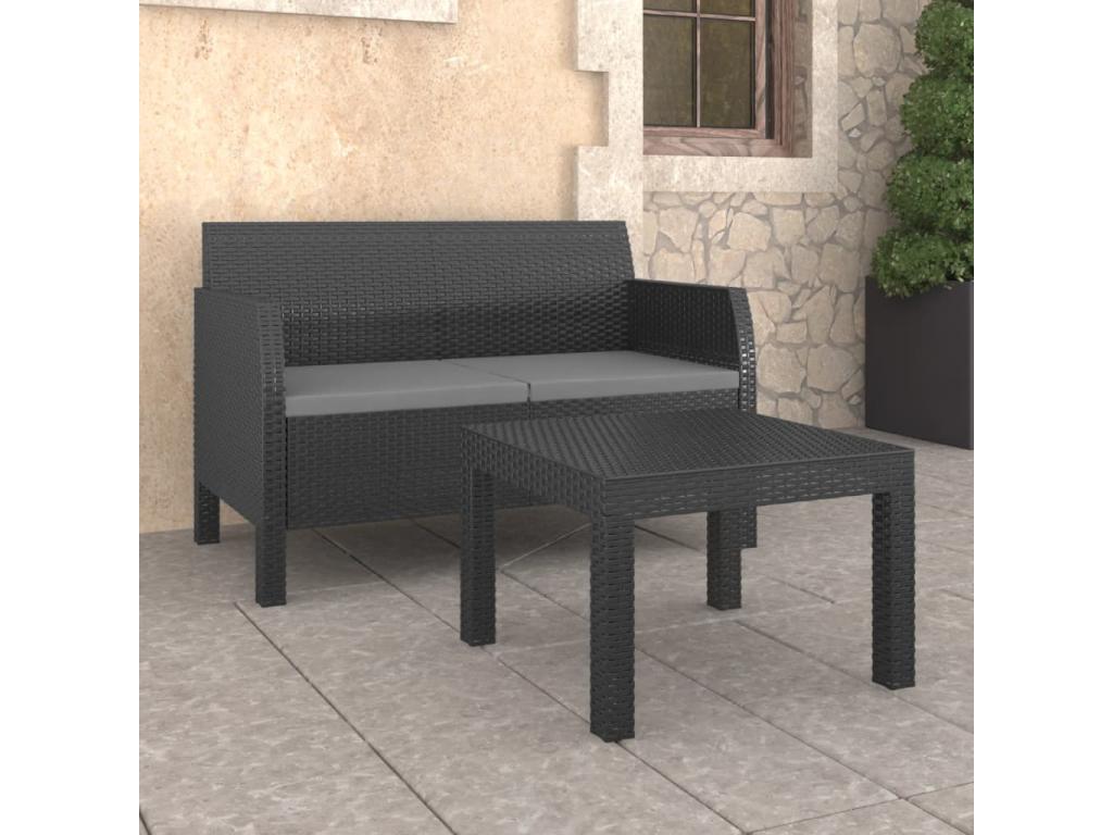 2-piece garden furniture set with PP cushions, rattan, anthracite, FGQB05852