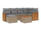 Garden furniture set with cushions, 7 pieces, beige woven resin, RJCP72708