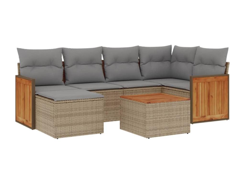 Garden furniture set with cushions, 7 pieces, beige woven resin, RJCP72708