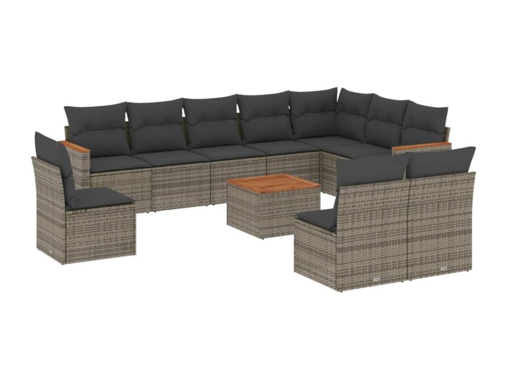 11-piece garden furniture set with grey resin wicker cushions CGHY95371
