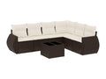 7-piece garden furniture set with cushions, brown woven resin DYWU37461
