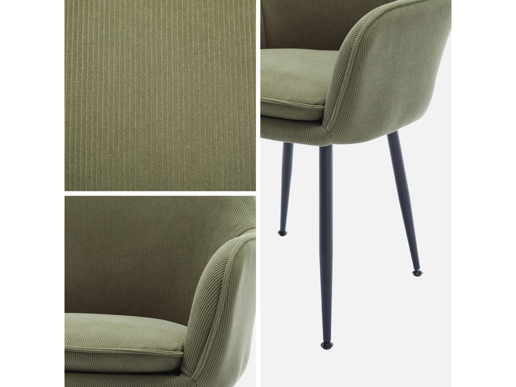 Armchair in khaki corduroy with matte black metal legs - W 57 x D 59 x H 84.5 SHXB42889