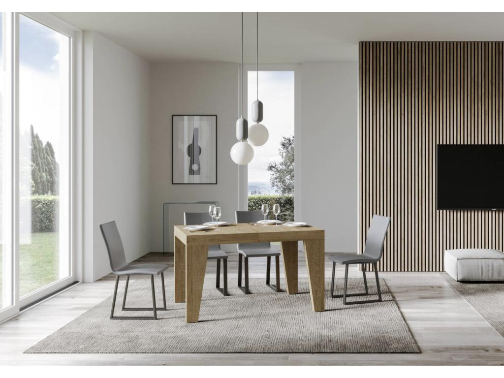 Ligniva Extendable Wooden Dining Table - Natural Color - Ligniva Base and Support - 2 Slim Extension Leaves - Extendable Width 120 to 224cm KZRK52697