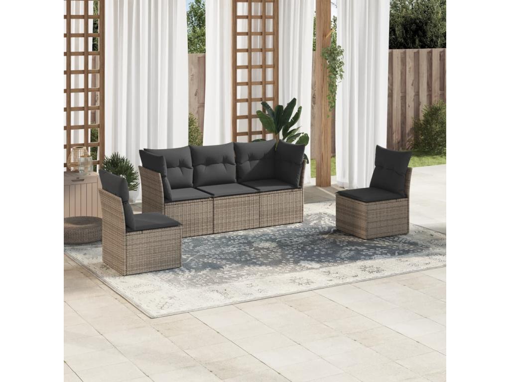 5-piece garden furniture set with grey resin wicker cushions CJEE80029