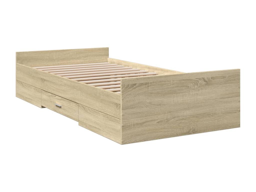 Bed frame with drawers without mattress, Dekonao oak, 90x190 cm CRZC81188