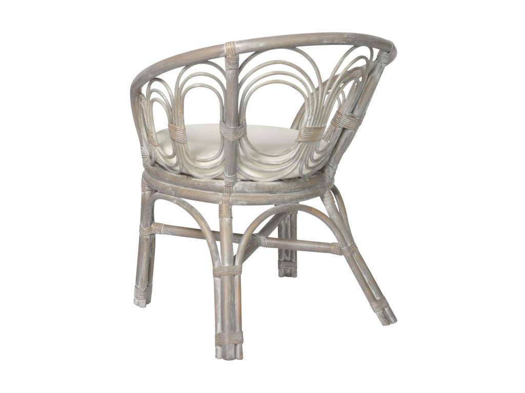 Dining chair with grey cushion, natural rattan and linen PTVC68464