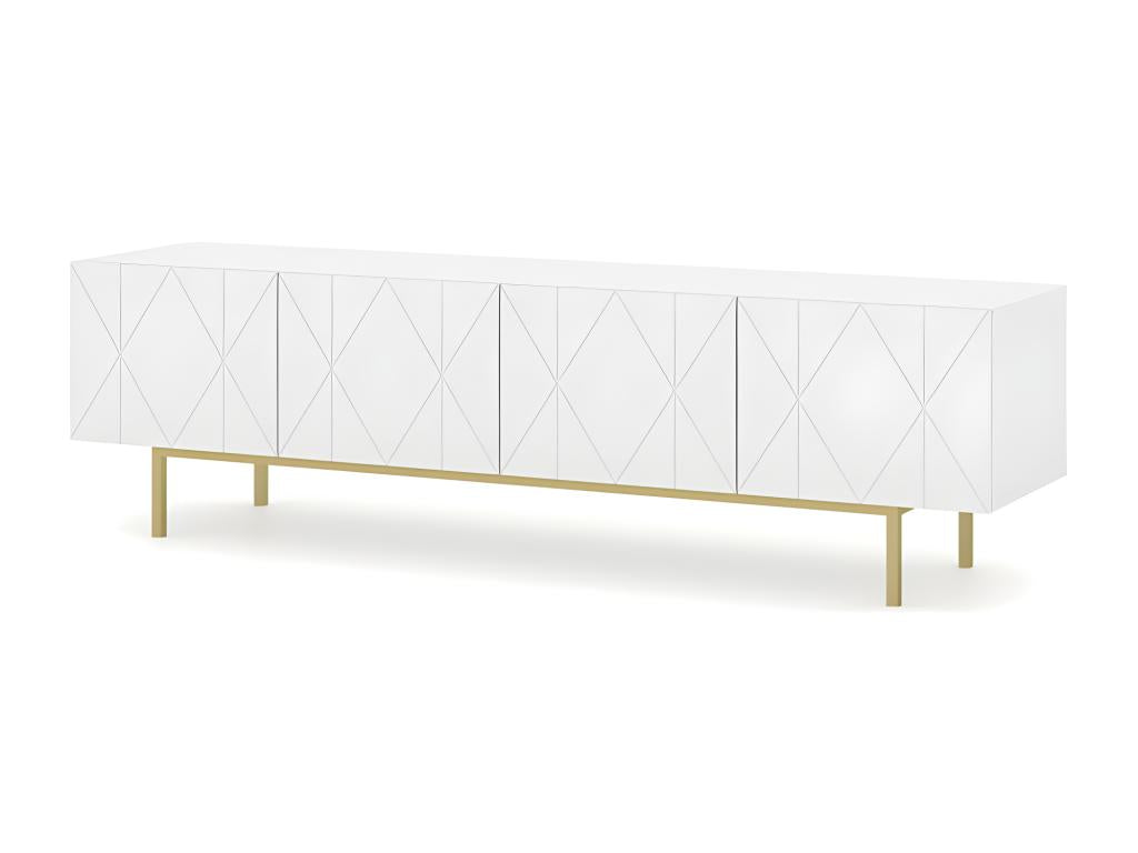 TV stand 180x42x51 cm, luxurious hi-fi unit on gold legs, KAYRA glossy white finish, UFRU18747