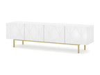 TV stand 180x42x51 cm, luxurious hi-fi unit on gold legs, KAYRA glossy white finish, UFRU18747