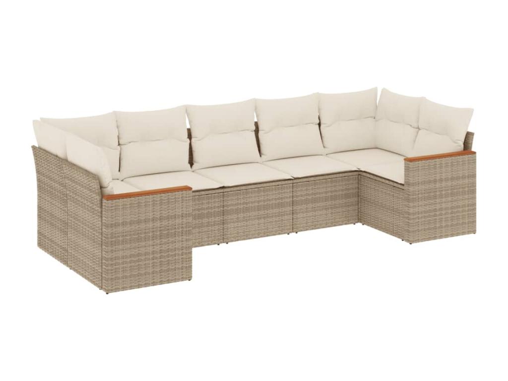 Garden furniture set with cushions, 7 pieces, beige woven resin, FEOA85243