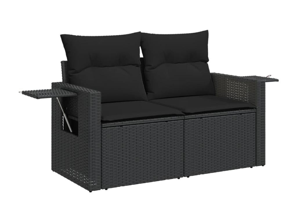 8-piece garden furniture set with cushions, black woven resin LQSH71980