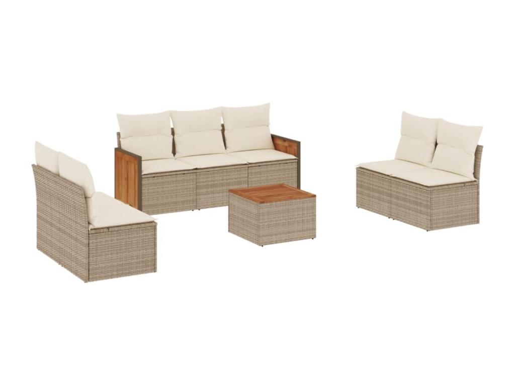 Garden furniture set with cushions, 8 pieces, beige woven resin, IUUP53062