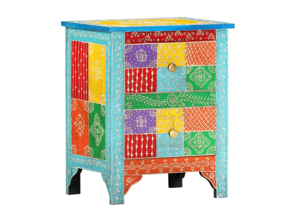 Hand-painted bedside table 40x30x50 cm Mango wood DCJX89781