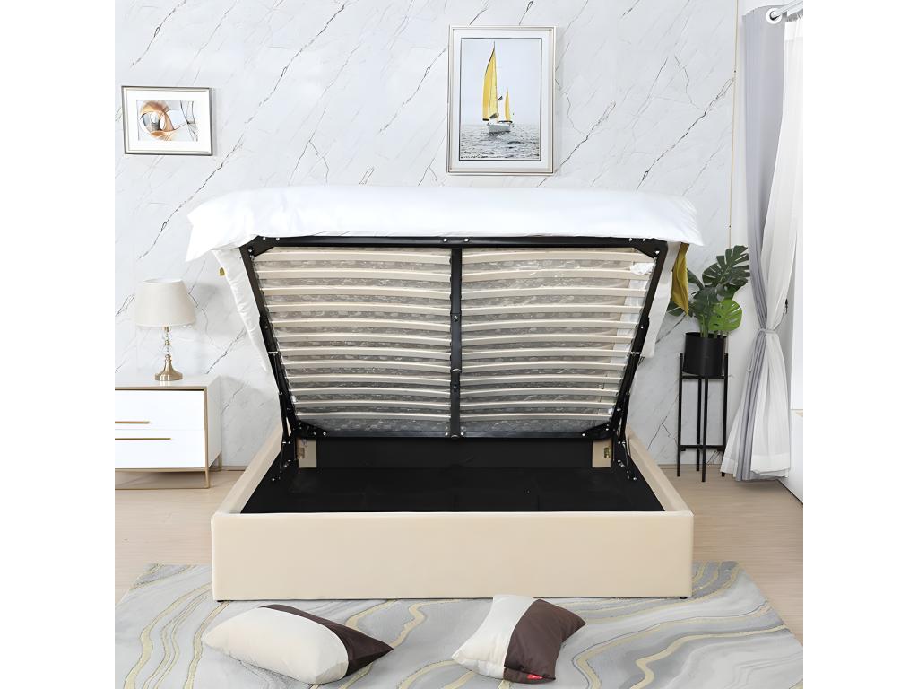 Dekonao Brass and Velvet Effect Storage Bed - Colors - Beige - Sizes - 160x200 DKWQ48919