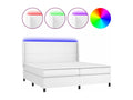 Upholstered bed base, mattress, and LED lighting, White, 200x200 cm, Faux Leather, KETX63630