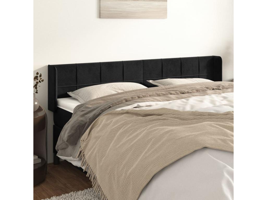 Headboard with wings, Black, 183x16x78/88 cm, Velvet, XDUY03146