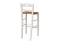 White snack stool with backrest, 67 cm high, with handle and straw seat TCRJ82980