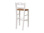 White snack stool with backrest, 67 cm high, with handle and straw seat TCRJ82980