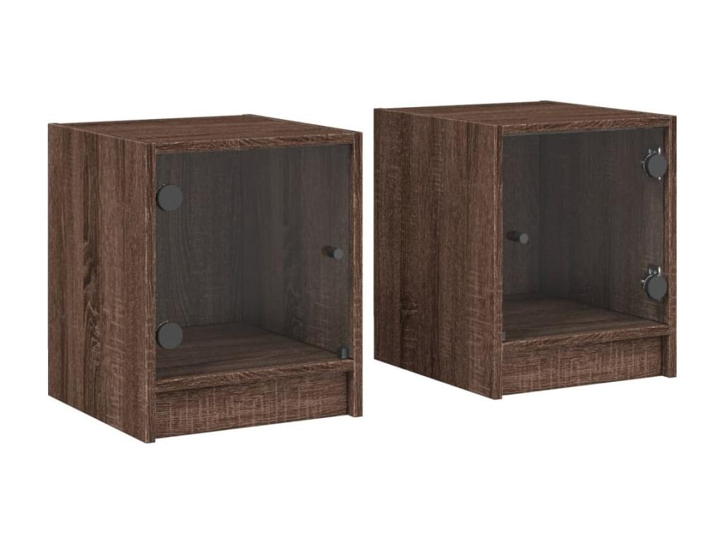 Ligniva - Bedside tables and glass doors, 2 pieces, brown oak, 35x37x42cm ZXBD37650